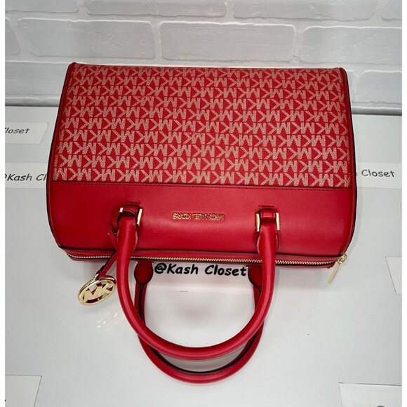 Michael Kors duffle bag satchel jet set travel purse MK signature bright red mlt - Picture 4 of 8